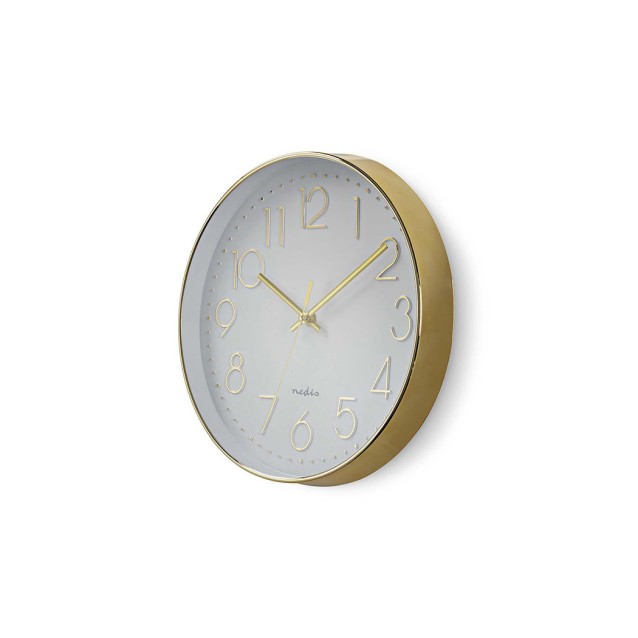 Ρολόι τοίχου με μεγάλους αριθμούς σε λευκό και χρυσό χρώμα. NEDIS CLWA015PC30GD