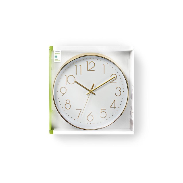 Ρολόι τοίχου με μεγάλους αριθμούς σε λευκό και χρυσό χρώμα. NEDIS CLWA015PC30GD