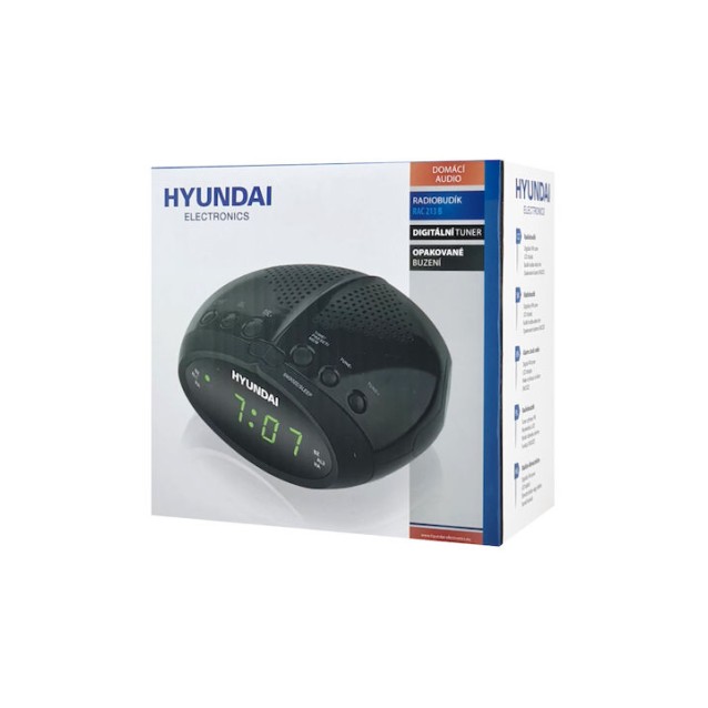 HYUNDAI επιτραπέζιο ρολόι & ραδιόφωνο RAC213B με ξυπνητήρι, μαύρο