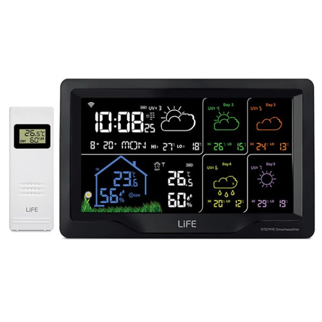 LIFE STEPPE SMARTWEATHER TUYA Μετεωρολογικός Σταθμός Smart Wi-Fi με Ασύρματη Εξωτερική μονάδα και έγχρωμη οθόνη LCD 7.5"