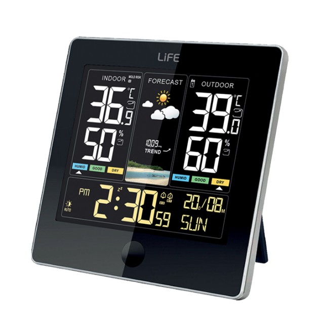 LIFE ALPINE Μετεωρολογικός σταθμός με ασύρματο εξωτερικό αισθητήρα, έγχρωμη οθόνη 4.8" και ρολόι/ξυπνητήρι