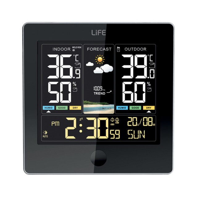 LIFE ALPINE Μετεωρολογικός σταθμός με ασύρματο εξωτερικό αισθητήρα, έγχρωμη οθόνη 4.8" και ρολόι/ξυπνητήρι