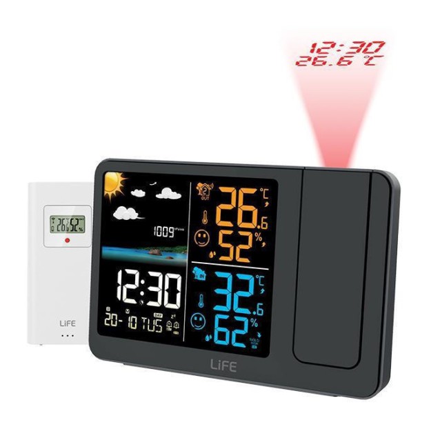 LIFE PROJECT Μετεωρολογικός σταθμός με ρολόι/ξυπνητήρι, με projector ώρας και θερμοκρασίας στο ταβάνι