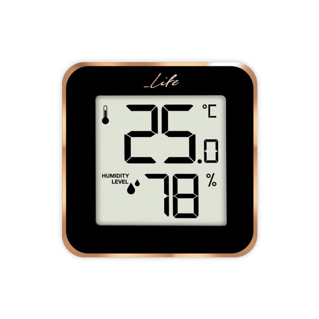 LIFE ALU MINI ROSE Ψηφιακό θερμόμετρο και υγρόμετρο εσωτερικού χώρου, με πλαίσιο αλουμινίου σε rose gold χρώμα