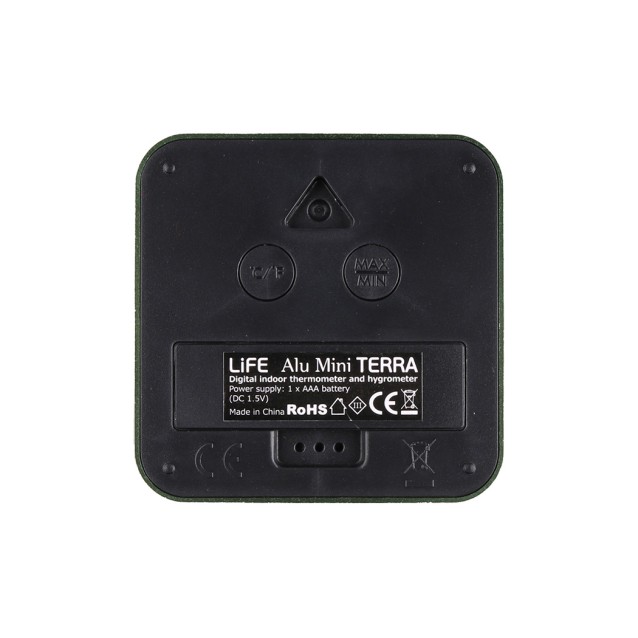 LIFE ALU MINI Ψηφιακό θερμόμετρο και υγρόμετρο εσωτερικού χώρου, με πλαίσιο αλουμινίου σε cedar green χρώμα