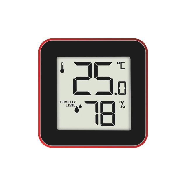LIFE ALU MINI FIRE Ψηφιακό θερμόμετρο και υγρόμετρο εσωτερικού χώρου, με πλαίσιο αλουμινίου σε κόκκινο χρώμα 