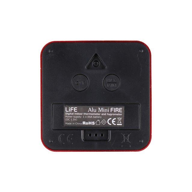 LIFE ALU MINI FIRE Ψηφιακό θερμόμετρο και υγρόμετρο εσωτερικού χώρου, με πλαίσιο αλουμινίου σε κόκκινο χρώμα 