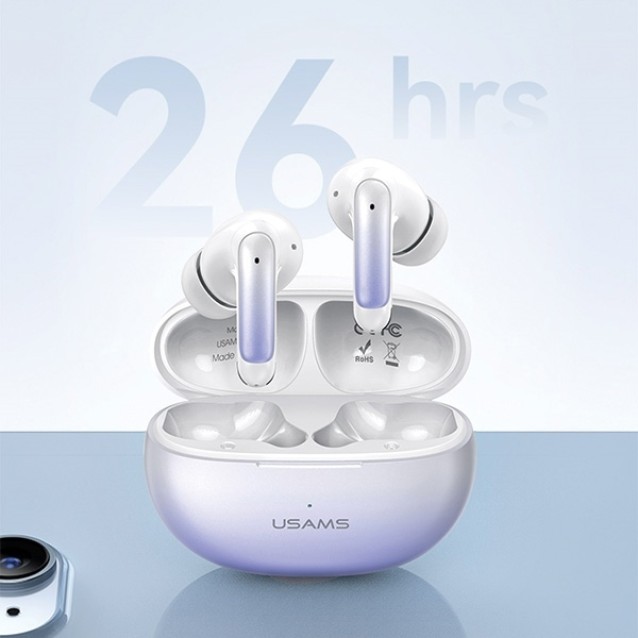 USAMS earphones με θήκη φόρτισης US-XD19, TWS, ENC, Φ13mm, λευκά