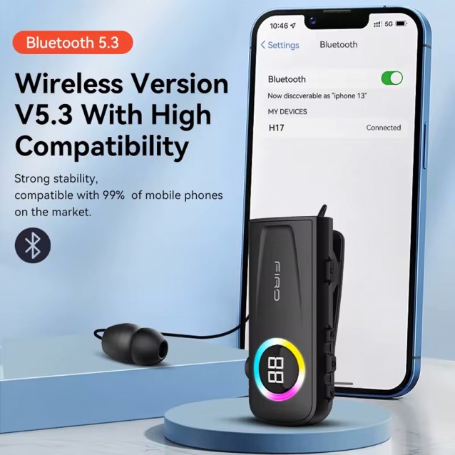 FIRO H17 BUSINESS BLUETOOTH RETRACTABLE EARPHONE ΜΕ ΟΘΟΝΗ, ΜΑΥΡΟ