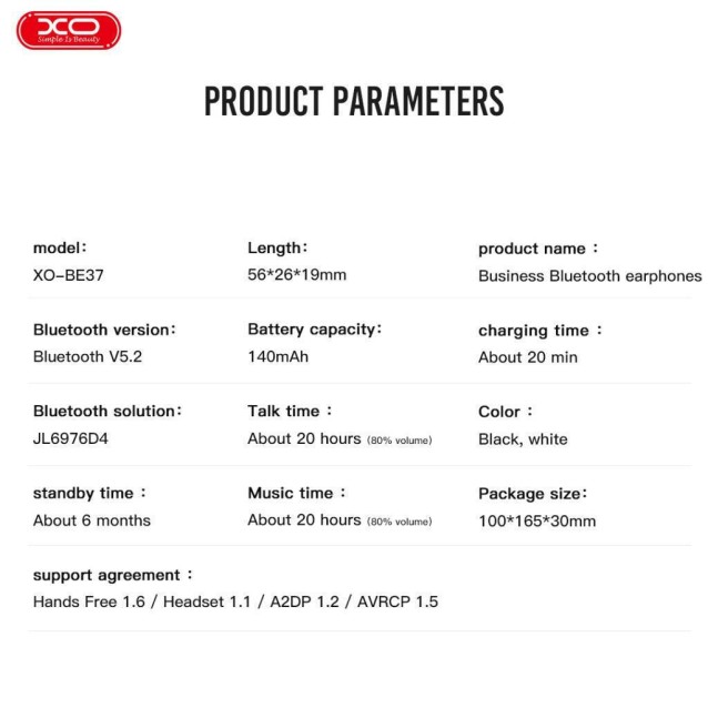 Bluetooth Handsfree XO BE37 Ενσύρματο Μεγάλη Διάρκεια / Ψηφιακή Ένδειξη