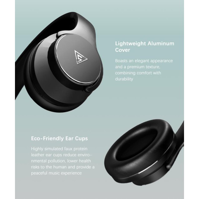DOQAUS headphones DESIGN 1, ασύρματα & ενσύρματα, Φ40mm, 600mAh, μαύρα/καφέ