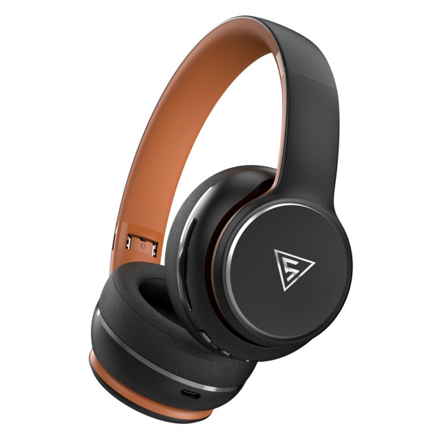 DOQAUS headphones DESIGN 3, ασύρματα & ενσύρματα, Φ40mm, 600mAh, μαύρα/καφέ