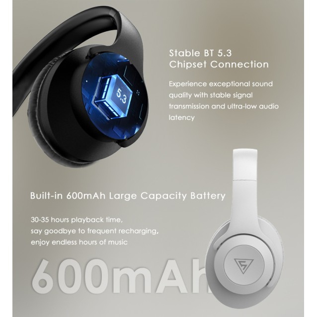 DOQAUS headphones DESIGN 2, ασύρματα & ενσύρματα, Φ40mm, 600mAh, μαύρα