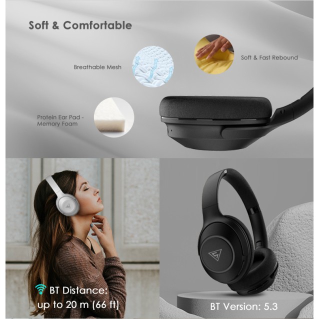 DOQAUS headphones FOCUS 5, ασύρματα & ενσύρματα, Φ40mm, 1000mAh, μαύρα