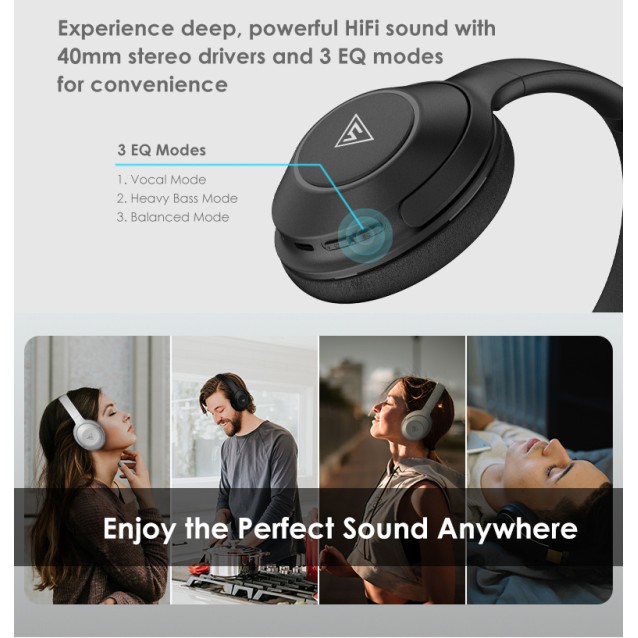 DOQAUS headphones FOCUS 5, ασύρματα & ενσύρματα, Φ40mm, 1000mAh, μαύρα