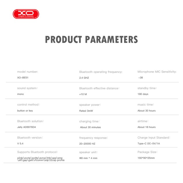 XO BE51 In-ear Bluetooth ακουστικό με επεκτεινόμενο καλώδιο, σε μαύρο χρώμα