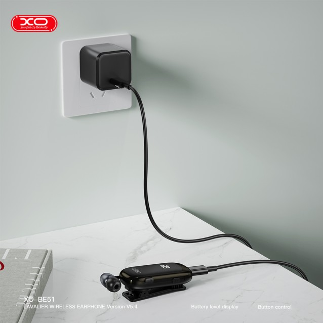 XO BE51 In-ear Bluetooth ακουστικό με επεκτεινόμενο καλώδιο, σε μαύρο χρώμα
