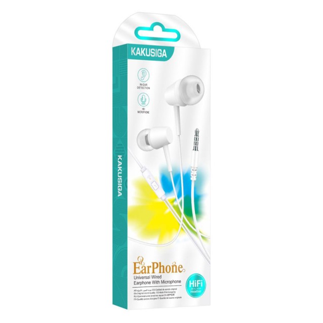 KAKUSIGA earphones με μικρόφωνο KSC-1303, 3.5mm σύνδεση, 10mm, 1.1m, λευκά