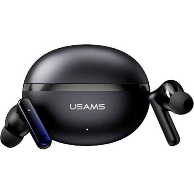 USAMS earphones με θήκη φόρτισης E02, TWS, ANC & ENC, Φ10mm, 35/300mAh, μαύρα