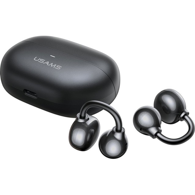 USAMS earphones με θήκη φόρτισης Echo R02, OWS, Φ11mm, 50/300mAh, μαύρα
