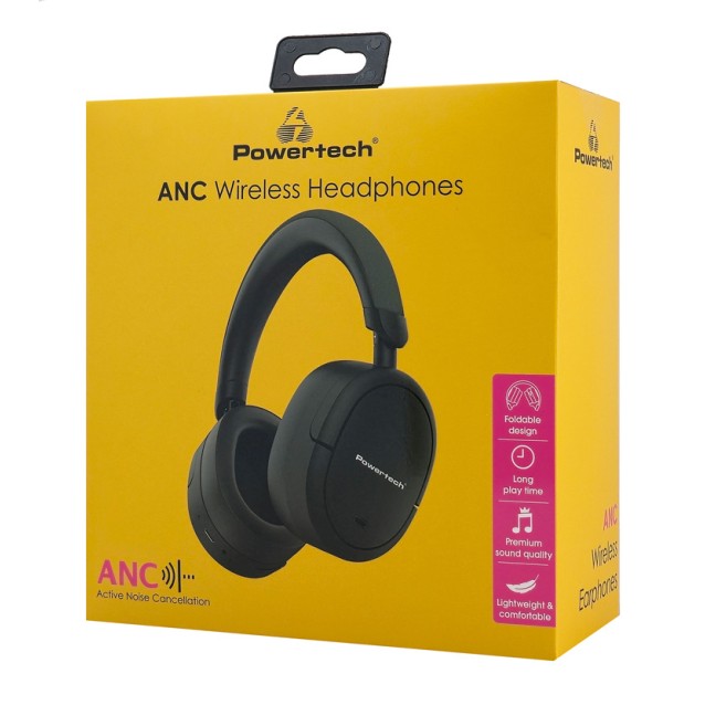 POWERTECH headphones PT-1462, ενσύρματα & ασύρματα, ANC & ENC, 40mm, 300mAh, μαύρα