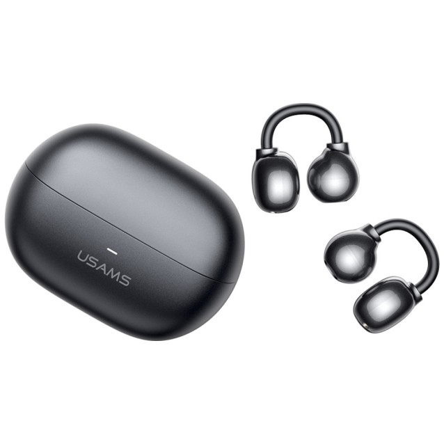 USAMS earphones με θήκη φόρτισης Echo R02, OWS, Φ11mm, 50/300mAh, μαύρα