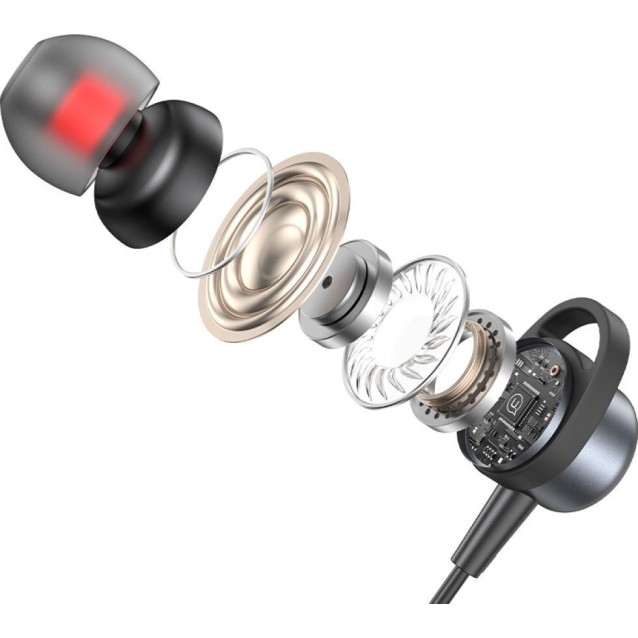 USAMS earphones με μικρόφωνο US-SJ758, USB-C σύνδεση, μεταλλικά, 1.2m, γκρι