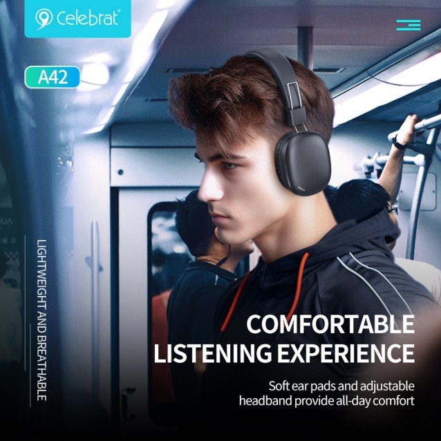 CELEBRAT headphones A42, ασύρματα & ενσύρματα, 40mm, 300mAh, μαύρα