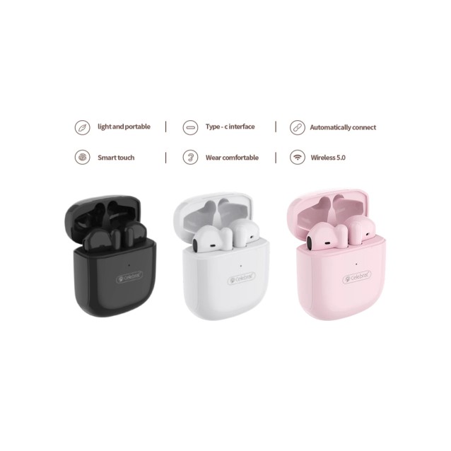 CELEBRAT earphones με θήκη φόρτισης W16, True Wireless, λευκά