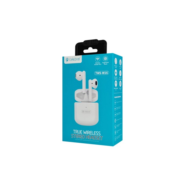 CELEBRAT earphones με θήκη φόρτισης W16, True Wireless, λευκά
