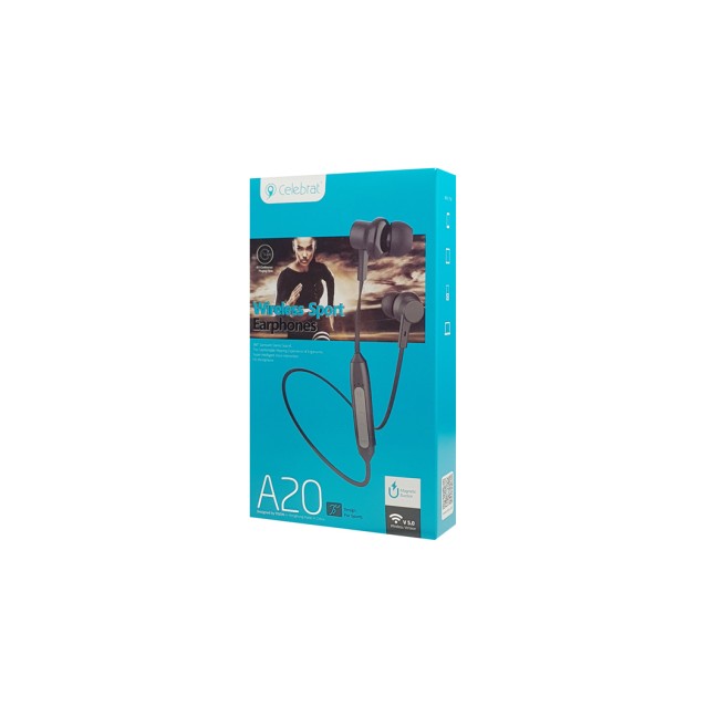 CELEBRAT bluetooth earphones A20 με μαγνήτη, 10mm, BT 5.0, μαύρα