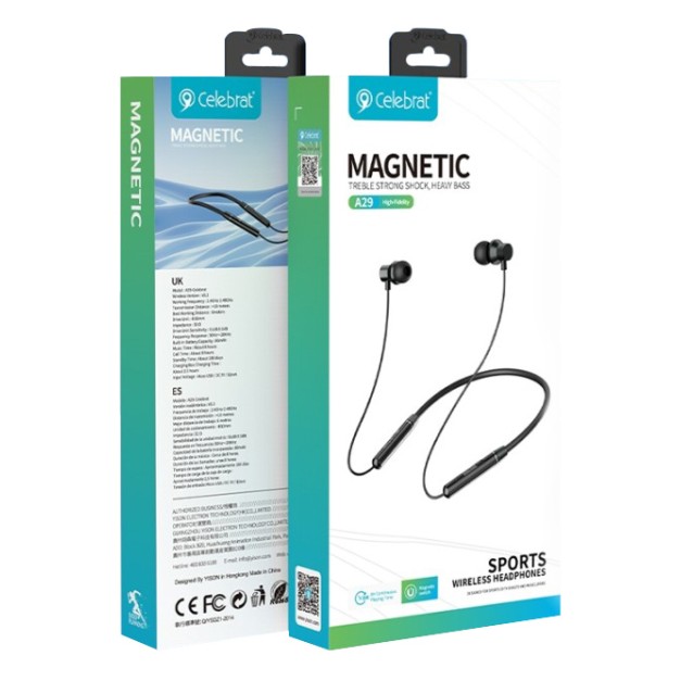CELEBRAT earphones A29 με μαγνήτη, Bluetooth 5.3, Φ10mm, μαύρα
