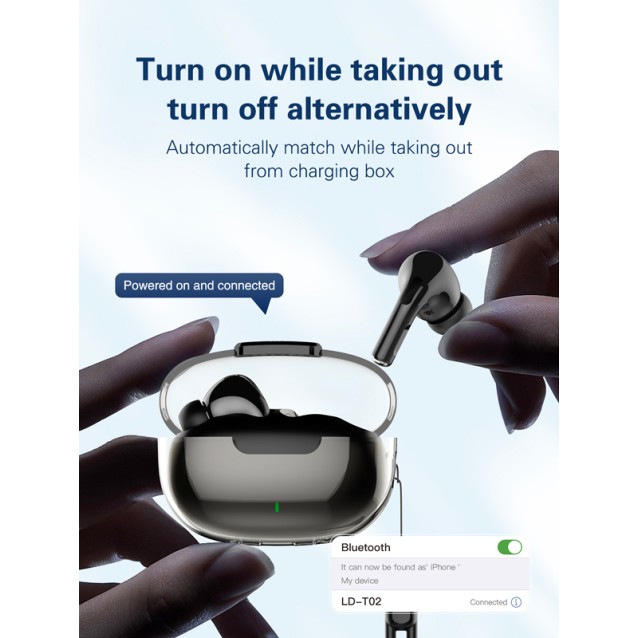 LDNIO earphones με θήκη φόρτισης T02, True Wireless, HiFi, λευκά