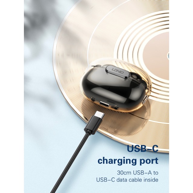 LDNIO earphones με θήκη φόρτισης T02, True Wireless, HiFi, λευκά