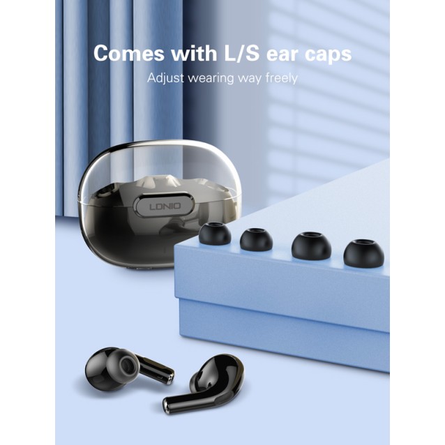 LDNIO earphones με θήκη φόρτισης T02, True Wireless, HiFi, μαύρα