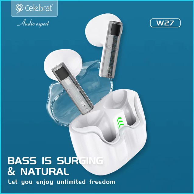 CELEBRAT earphones με θήκη φόρτισης TWS-W27, True Wireless, μαύρα