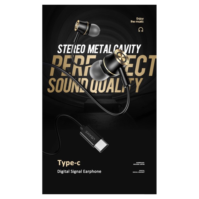 USAMS earphones με μικρόφωνο US-SJ482, Type-C, 10mm, 1.2m, πράσινα