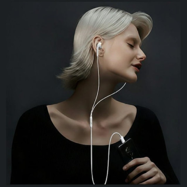 USAMS earphones με μικρόφωνο SJ771, USB-C σύνδεση, 1.2m, λευκά