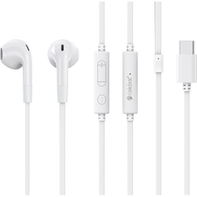 CELEBRAT earphones με μικρόφωνο G39, USB-C σύνδεση, 14mm, 1.2m, λευκά
