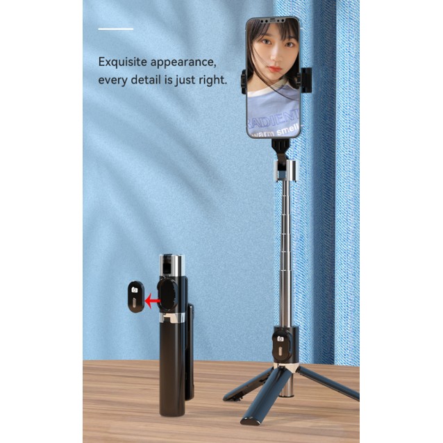 USAMS selfie stick ZB324 με τρίποδο, έως 110cm, Bluetooth, μαύρο