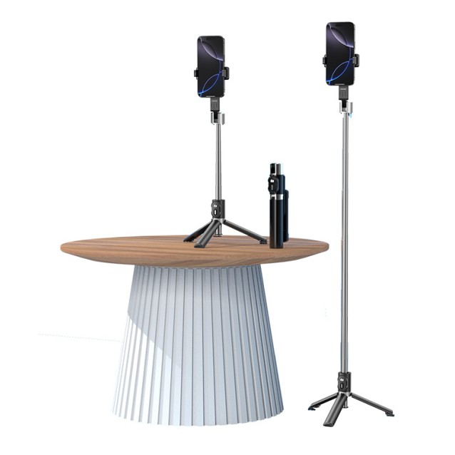 USAMS selfie stick ZB324 με τρίποδο, έως 110cm, Bluetooth, μαύρο