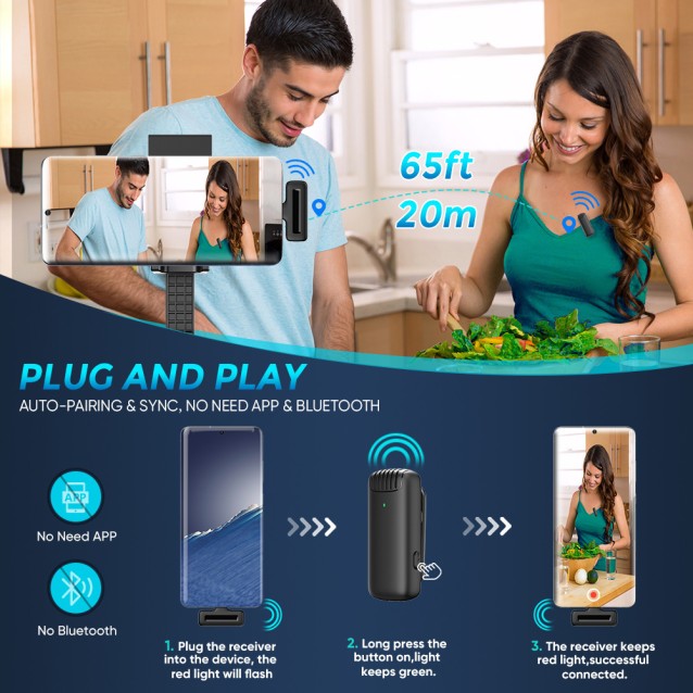 APEXEL ασύρματο μικρόφωνο APL-MIC007 με θήκη φόρτισης, USB-C, 2.4GHz, μαύρο