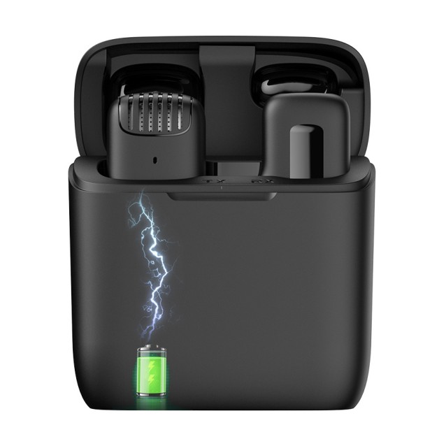 APEXEL ασύρματο μικρόφωνο APL-MIC007 με θήκη φόρτισης, USB-C, 2.4GHz, μαύρο