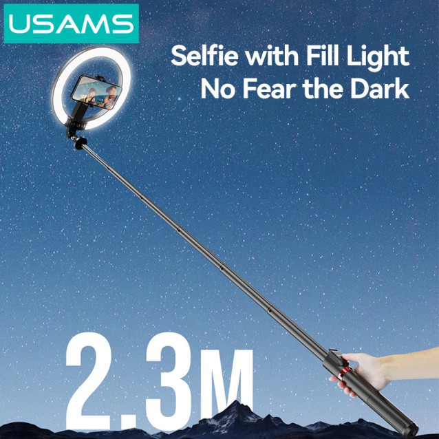 USAMS φωτιστικό δαχτυλίδι LED ZB323 με τρίποδο & βάση smartphone, μαύρο