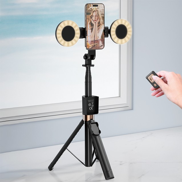 XO SS23 Bluetooth selfie stick με τηλεχειριστήριο και αποσπώμενα ring lights