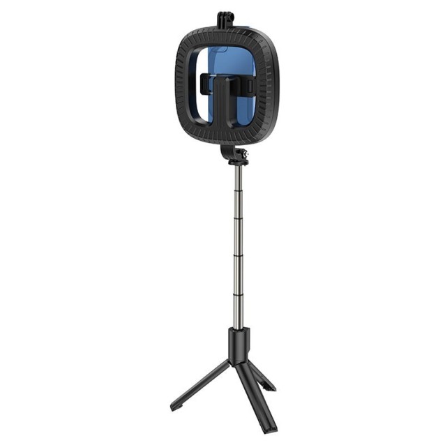 Selfie Stick Hoco LV03 Plus 360ᵒ για Συσκευές 4.7"-6.7" με LED Φωτισμό και Τηλεχειριστήριο Μαύρη