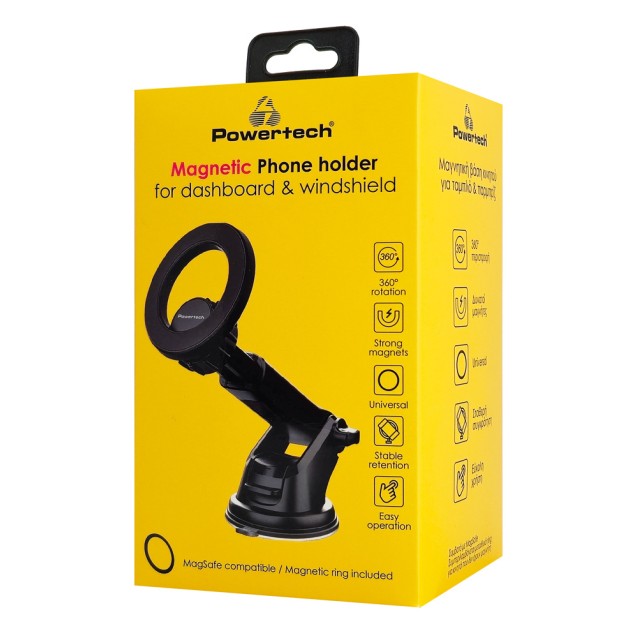 POWERTECH βάση smartphone αυτοκινήτου PT-1550 για ταμπλό, μαγνητική, μαύρη