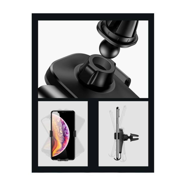USAMS βάση αεραγωγού αυτοκινήτου Gravity Car Mount US-ZJ052, μαύρη