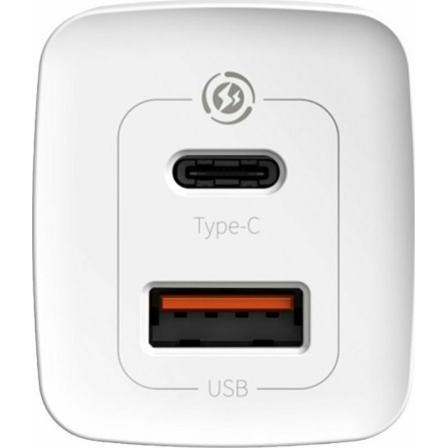 BASEUS GAN 2 LITE ΦΟΡΤΙΣΤΗΣ ΓΡΗΓΟΡΗΣ ΦΟΡΤΙΣΗΣ, 2 ΘΥΡΕΣ, 65W, ΛΕΥΚΟΣ