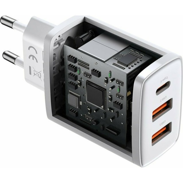 BASEUS COMPACT ΦΟΡΤΙΣΤΗΣ ΓΡΗΓΟΡΗΣ ΦΟΡΤΙΣΗΣ, 3 ΘΥΡΕΣ, 30W, ΛΕΥΚΟΣ